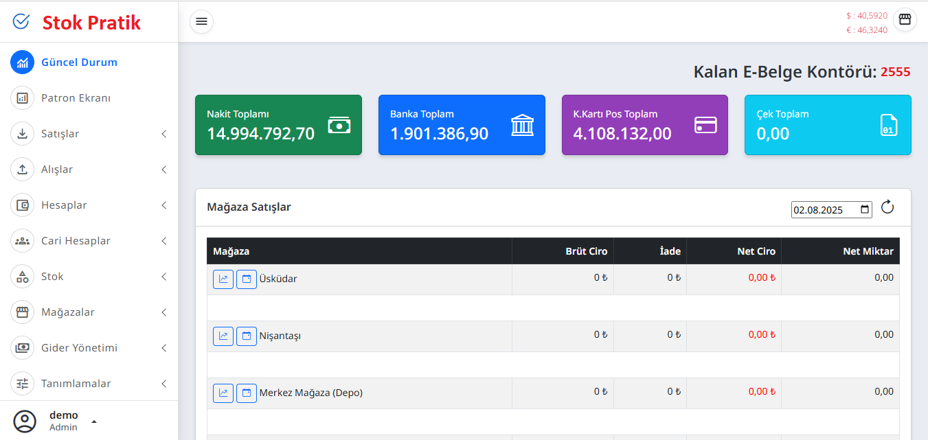 Stok Pratik Ana Dashboard Ekran Görüntüsü
