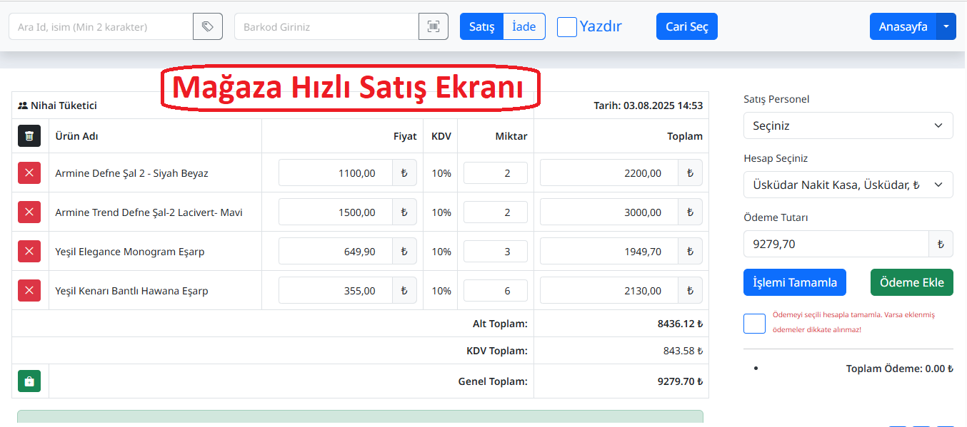 Stok Pratik Hızlı Satış Ekranı