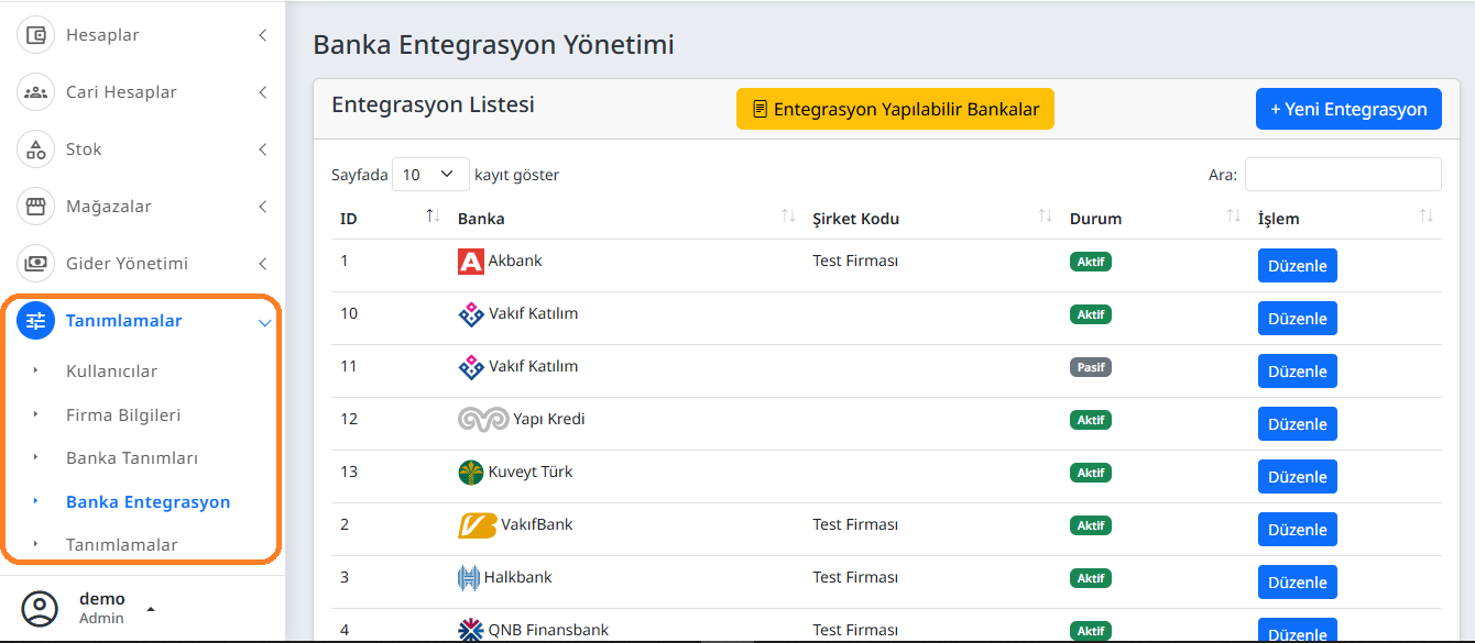 Stok Pratik Tanımlamalar Ekranı