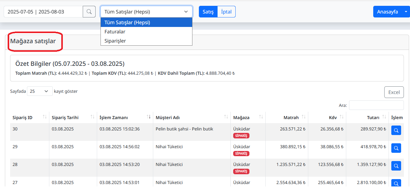 Stok Pratik Mağaza Satışları