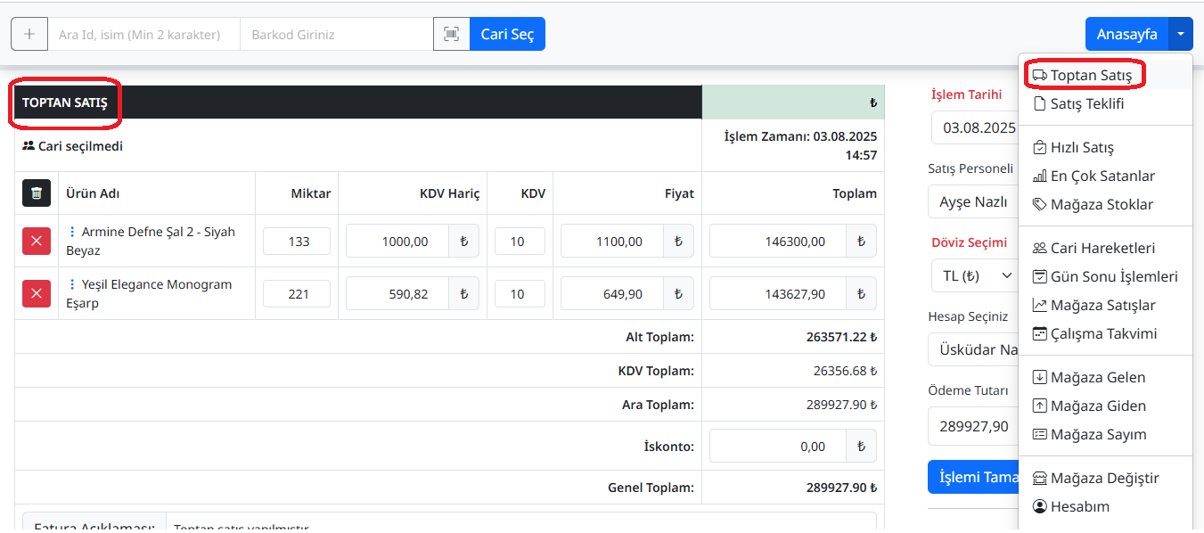 Stok Pratik Toptan Satış Ekranı